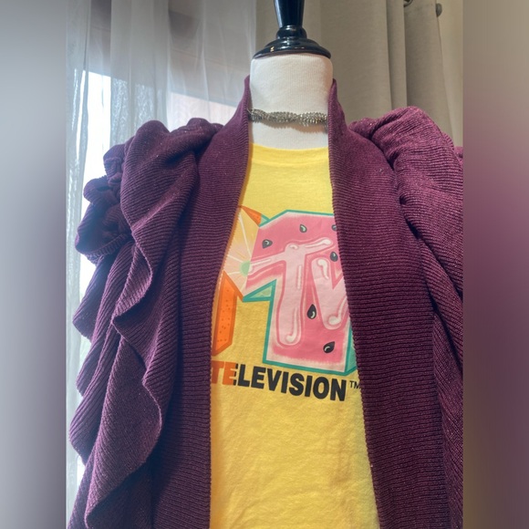 ✨🍇 Timeless Boho Elegance: Vintage Plum Sparkle Cardigan 🍇✨ - Picture 4 of 11